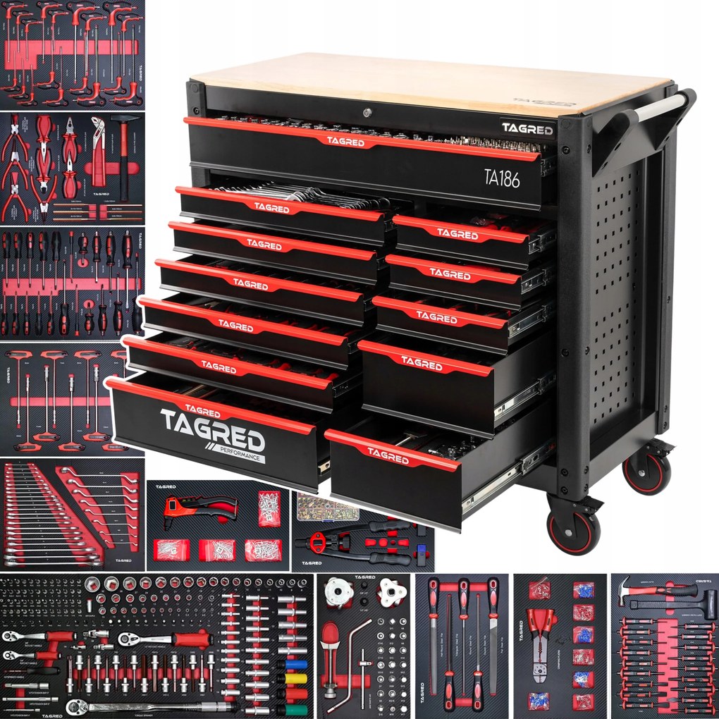 Cărucior de atelier PERFORMANCE XXL cu 12 sertare, 691 buc TA186