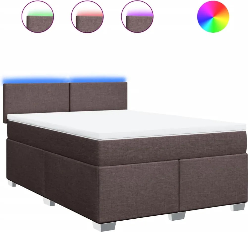 vidaXL Pat box spring cu saltea, maro închis, 160x200 cm, textil