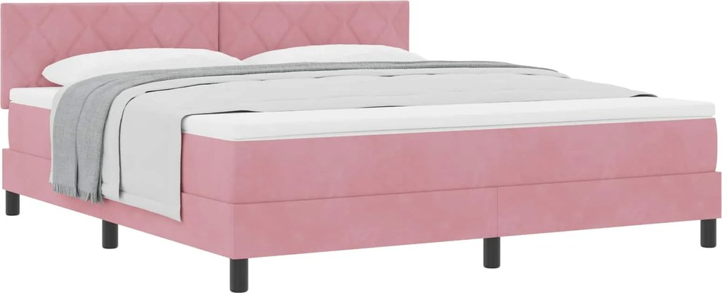 vidaXL Pat cu arcuri cu saltea cu headboard Roz 180 x 200 cm Catifea