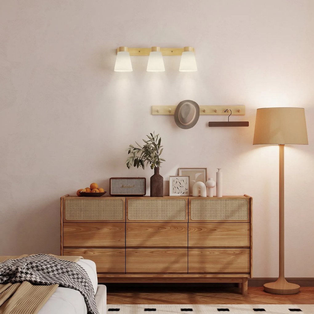 HOMCOM Candelabru de tavan cu 3 puncte de lumină reglabile la 90° și socluri E27, culoare lemn | Aosom Romania