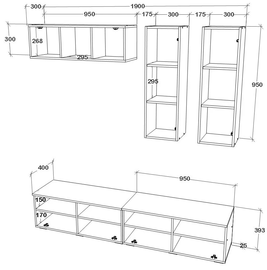 Living haaus V10, Negru/Alb Lucios, MDF, L 190 cm