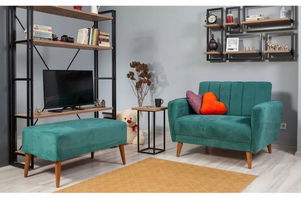 Canapea 2 Locuri, Lemn Solid, Aqua Loveseat, Verde Marin