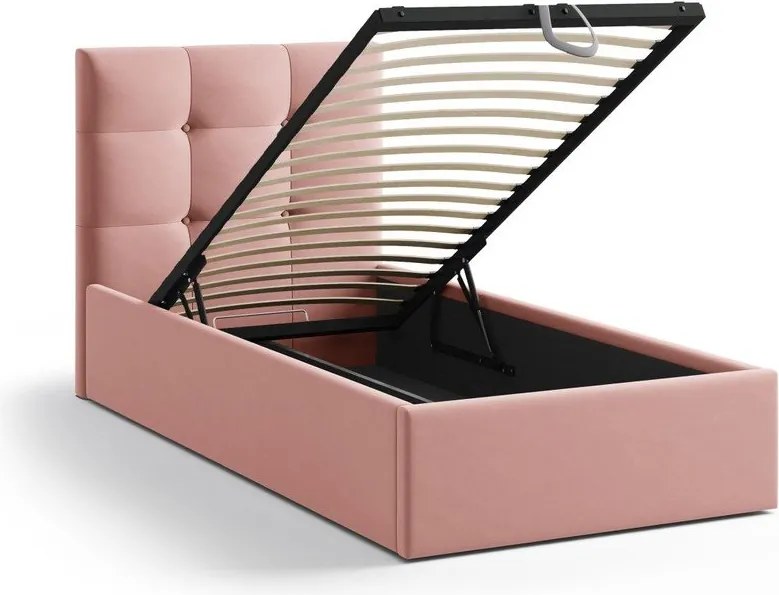 Pat roz tapițat cu spațiu de depozitare cu somieră 90x200 cm Phaedra – Micadoni