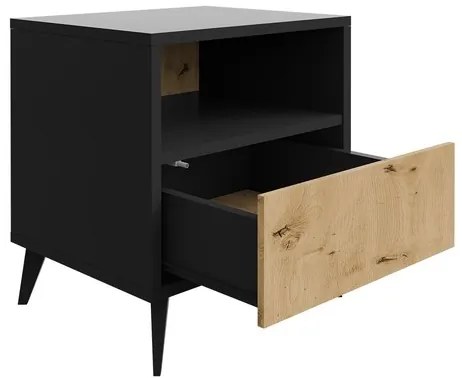 Noptieră OVESSI 52x47 cm negru/stejar artisan