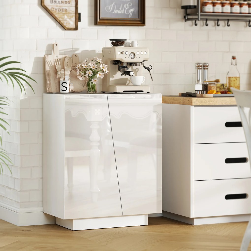 HOMCOM Dulap Multifuncțional cu 3 Nivele, Design Modern din PA Alb, Poliță Reglabilă, Bază Înălțată, 70x40x88 cm | Aosom Romania