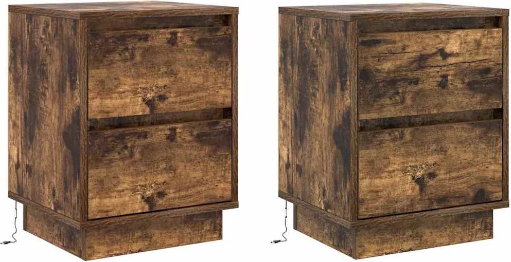 vidaXL Dulap de noapte 2 pcs Stejar fumuriu 39 x 34,5 x 50 cm