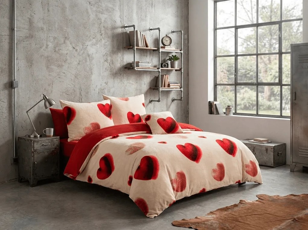 Lenjerie de pat cocolino DUO SENSE HEARTELLE crem microplus/flanel Dimensiune lenjerie de pat: 70 x 90 cm | 140 x 200 cm