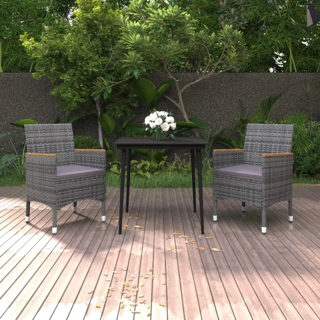 3099787 vidaXL Set mobilier de grădină cu perne, 3 piese, poliratan și sticlă