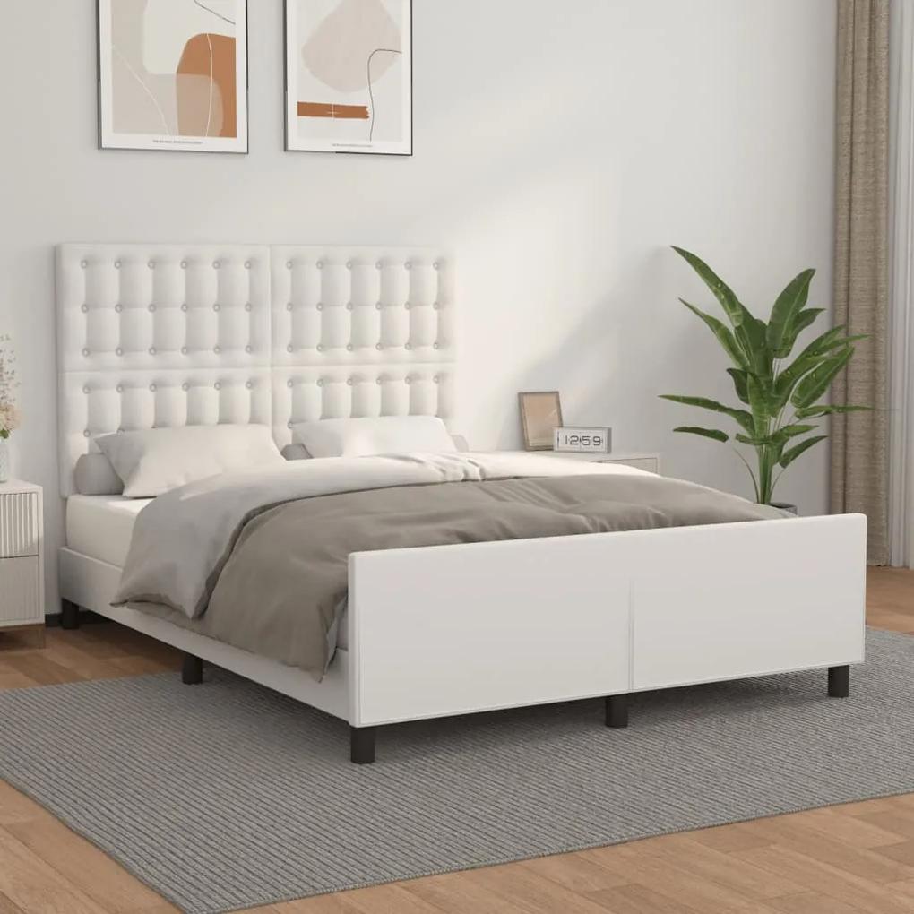 3125568 vidaXL Cadru de pat cu tăblie, alb, 140x190 cm, piele ecologică