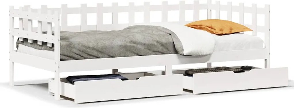vidaXL Pat de zi cu sertare, alb, 80x200 cm, lemn masiv pin