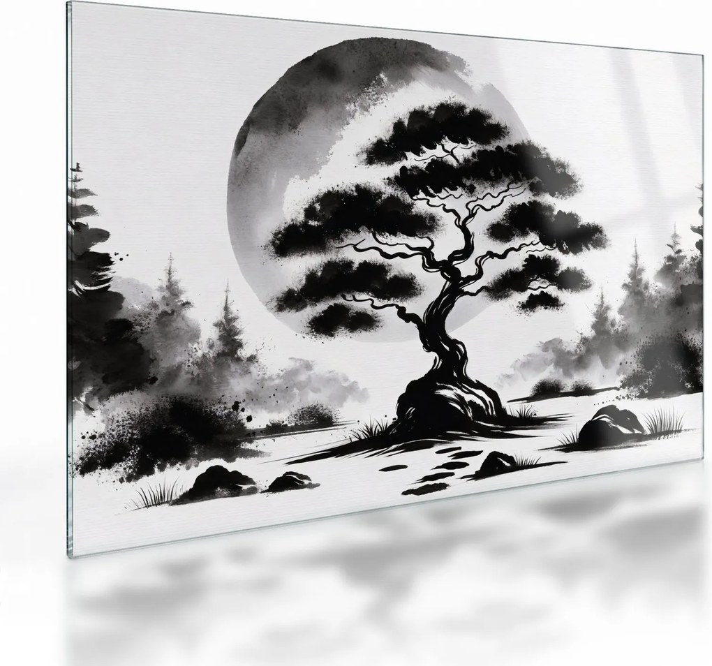 Tablou pe sticlă – Bonsai alb-negru (70x50 cm)