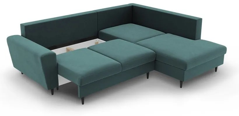 Colțar petrol extensibil, cu spațiu de depozitare cu tapițerie din catifea (cu colț pe partea dreaptă-în formă de ”L”) Kyoto – Cosmopolitan Design