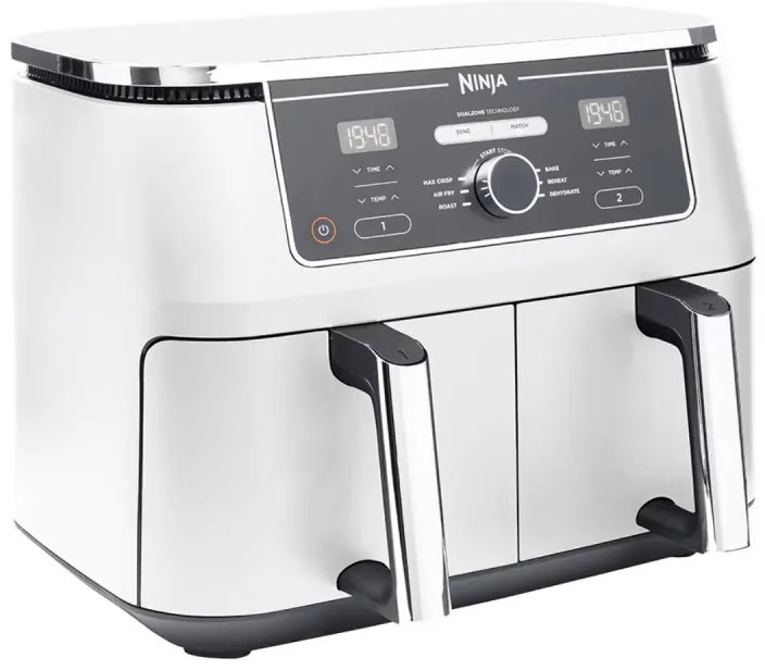 Friteuza dubla cu aer cald Ninja AF400EUWH, 2470W, 9.5 L, 6 programe, 40-240°C, Zone independente, Alb