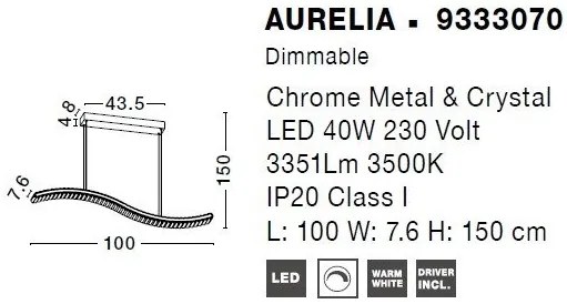 Lustra LED suspendata, cristal design elegant AURELIA crom