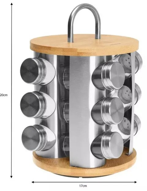 Borcane pentru condimente pe suport Klausberg KB 7552, 12 buc. borcane, bambus si otel, inox / maro