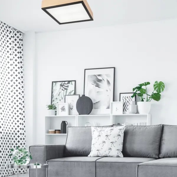 Plafonieră NATURAL SQUARE 4xE27/15W/230V 39x39 cm pin/negru