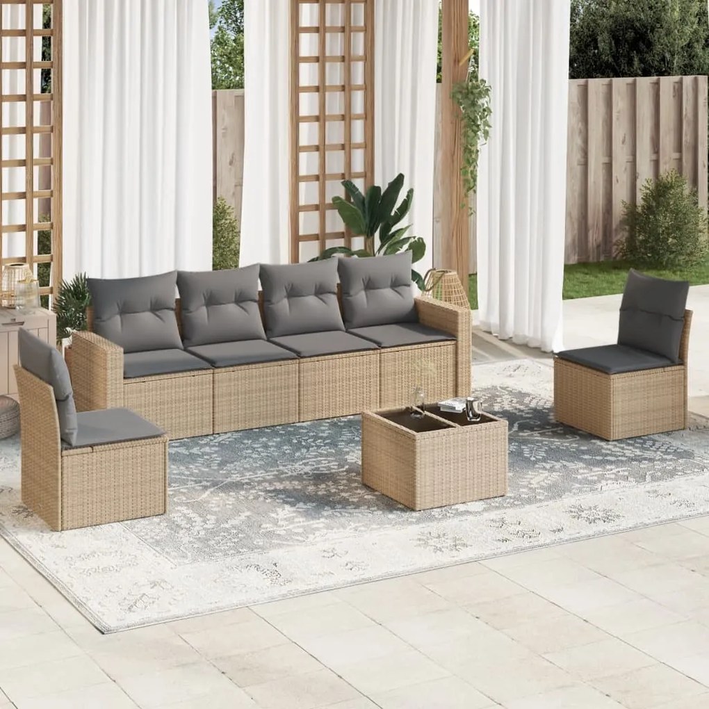 vidaXL Set canapele de grădină, 7 piese, cu perne, bej, poliratan