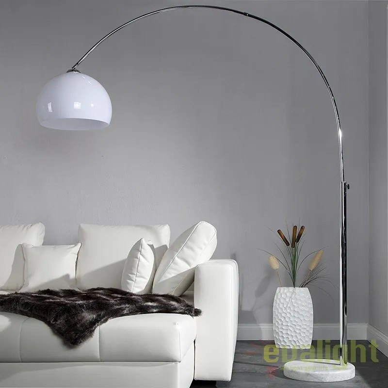 Lampadar inalt si elegant cu arc extensibil si abajur de 32cm, Big Bow II alb A-19694 VC