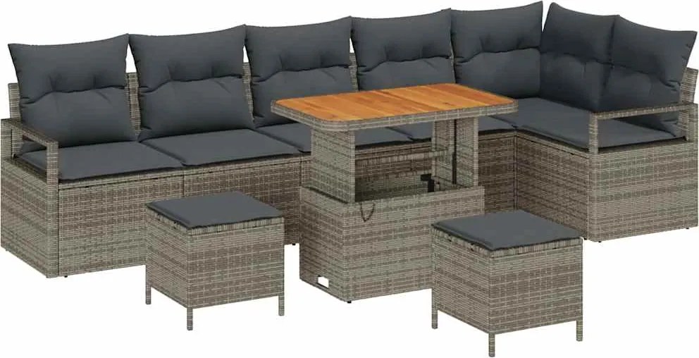 vidaXL Set de canapele pentru grădină cu pernă cu depozitare 9 pcs Gri