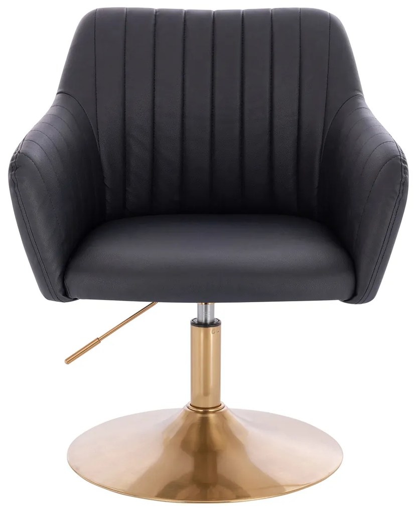 HR190N Scaun Neagră din Piele Ecologica cu Bază Aurie