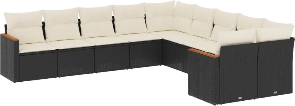 vidaXL Set canapele de grădină cu perne, 10 piese, negru, poliratan