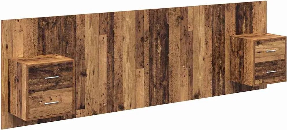 vidaXL Tăblie cu Noptieră cu sertar 3 pcs Lemn Vechi Lemn compozit