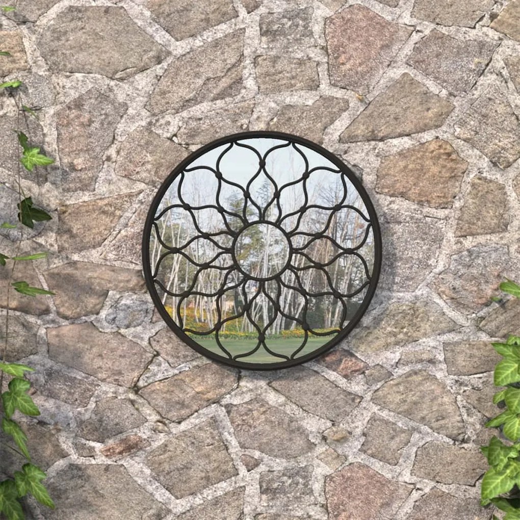 Oglinda de gradina rotunda, negru, 40x3 cm, fier, uz exterior 1, Negru, 40 x 3 cm