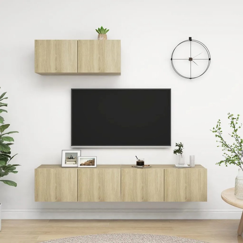 vidaXL Dulapuri TV, 3 piese, stejar sonoma, lemn prelucrat