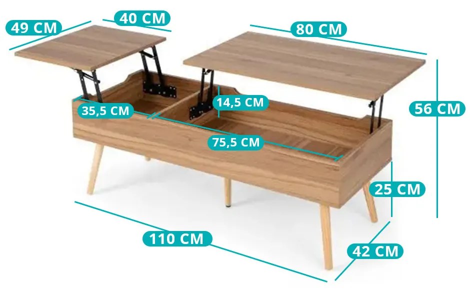 Măsuță de cafea cu 2 compartimente ascunse