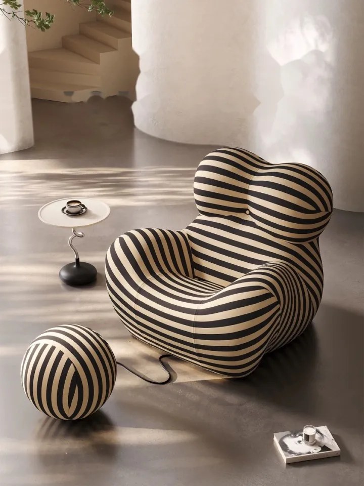 Fotoliu Mama Bear Moises din Memory Foam Premium Ottoman in forma de Bila (Imprimeu: zebra)