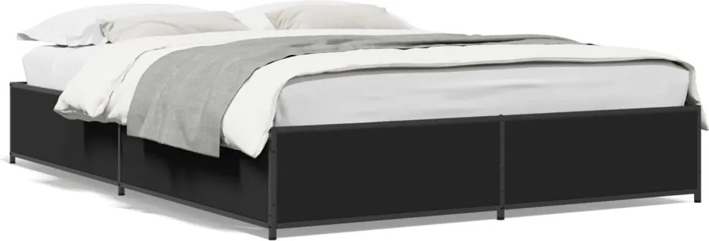 vidaXL Cadru de pat, negru, 140x190 cm, lemn prelucrat și metal
