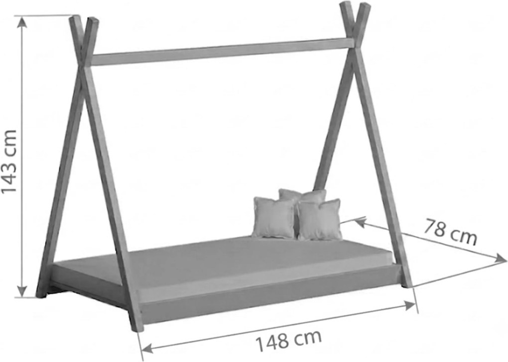 Pat copii Tipi 70x140 din lemn tip căsuță - roz
