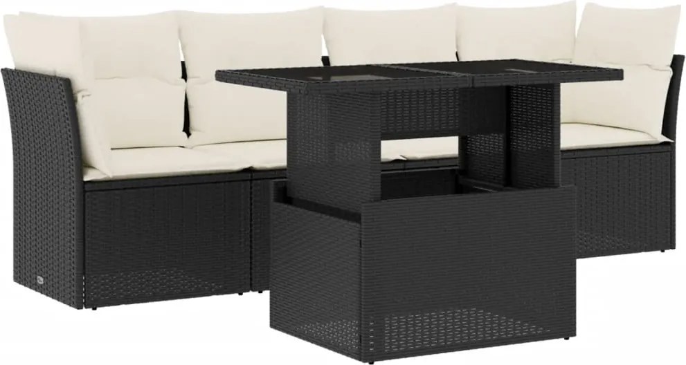 vidaXL Set mobilier de grădină cu perne, 5 piese, negru, poliratan
