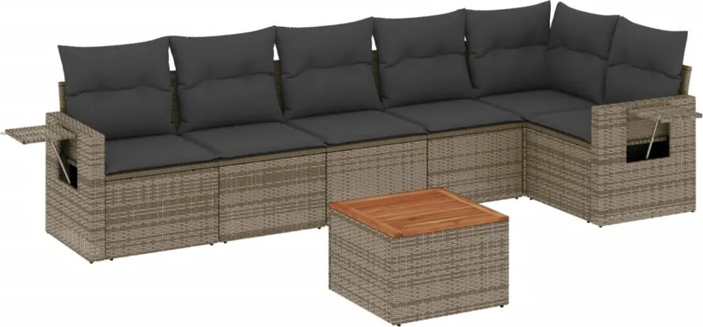 vidaXL Set canapele de grădină, 7 piese, cu perne, gri, poliratan