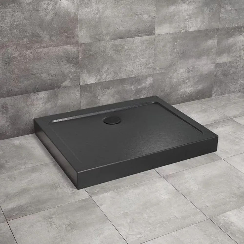 Cadita dus dreptunghiulara Radaway Doros D Compact Stone 130x90 cm acril negru
