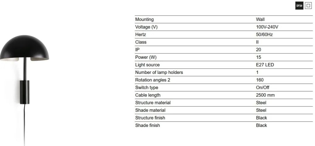 Aplica de perete metal ajustabila DOMINICA negru
