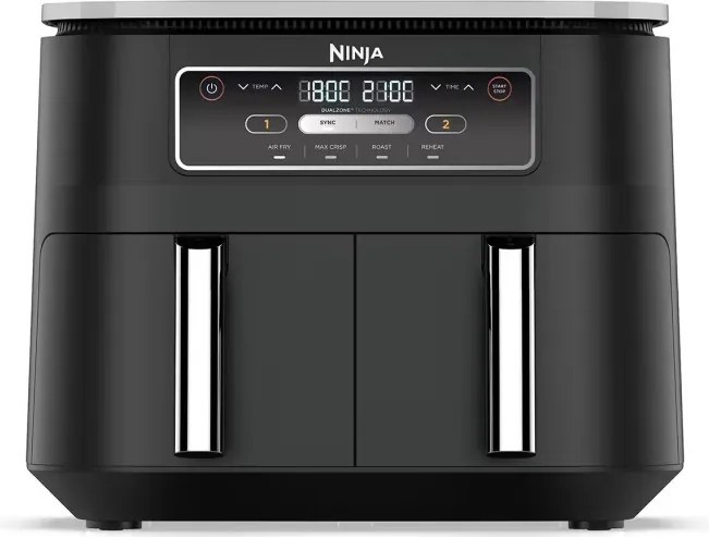 Friteuza dubla cu aer cald Ninja Foodi Dual Zone AF200EU, 2400 W, Zone independente, 7,6 l, 4 programe, 100-240°C, Max Crisp, Sync, Negru