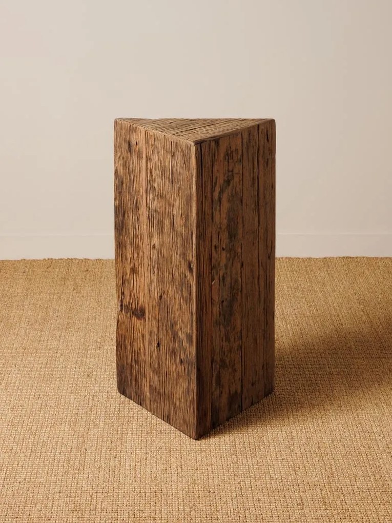 Set 2 măsuțe laterale triunghiulare din lemn reciclat, natur, cu aspect rustic, 60 x 34 x 35 cm, „Triangle”