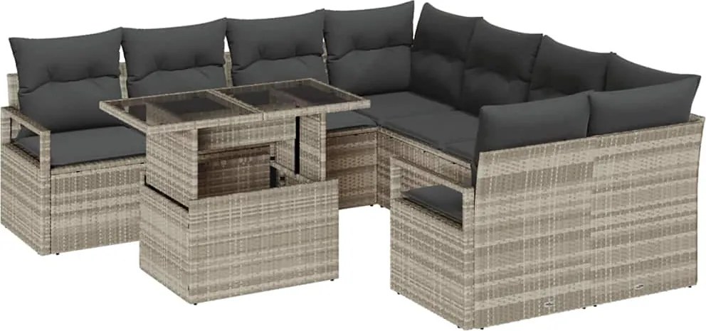 vidaXL Set de canapele pentru grădină 9 pcs Gri deschis poliratan