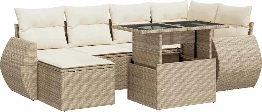 vidaXL Set canapele de grădină, 7 piese, cu perne, bej, poliratan