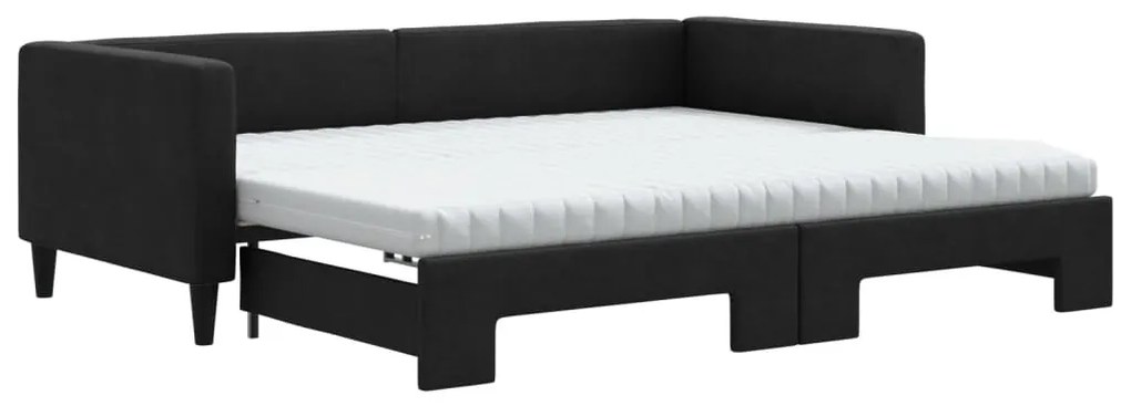 3196608 vidaXL Pat de zi cu extensie și saltele, negru, 90x190 cm, textil