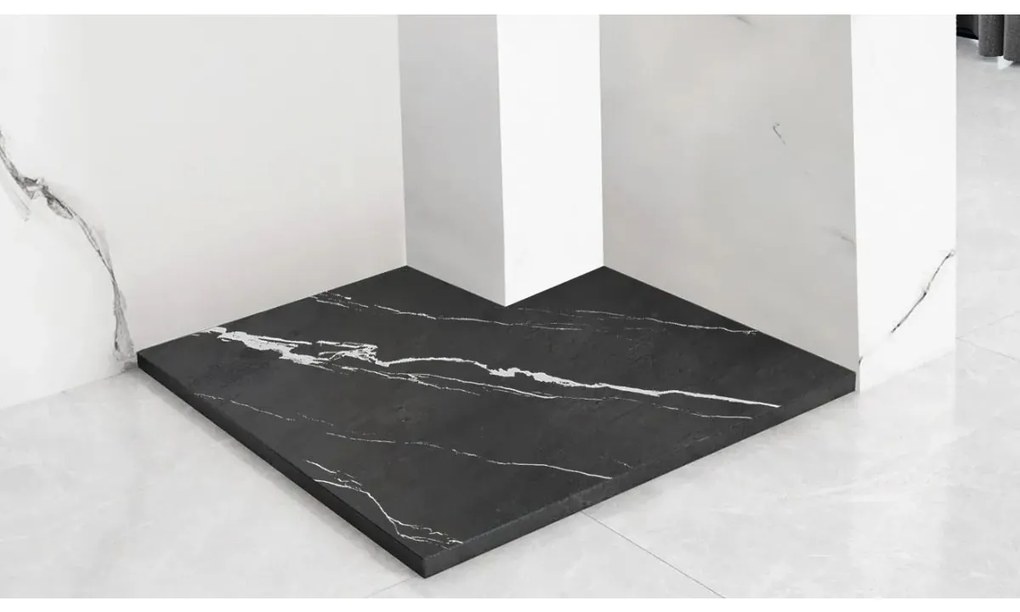 Rea Bazalt Carrara Black cadita de dus patrata x90 cm negru REA-K7003