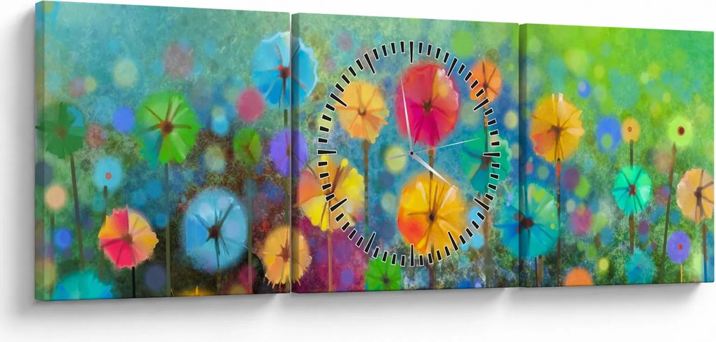 Tablou - Flori abstract (cu ceas) (90x30 cm)