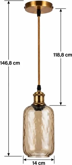 BRILAGI-LED Lustră pe cablu RETRO GLASS 1xE27/60W/230V Ø 14 cm auriu/maro-fumuriu