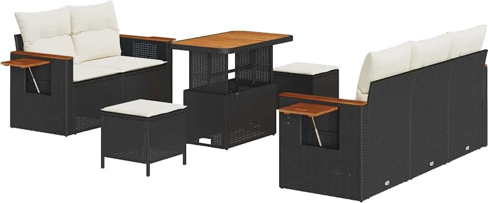 vidaXL Set de canapele pentru grădină cu pernă 8 pcs Negru și Crem