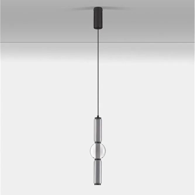Pendul LED modern, Metal, Negru, Sticla, Fumurie, Ulon