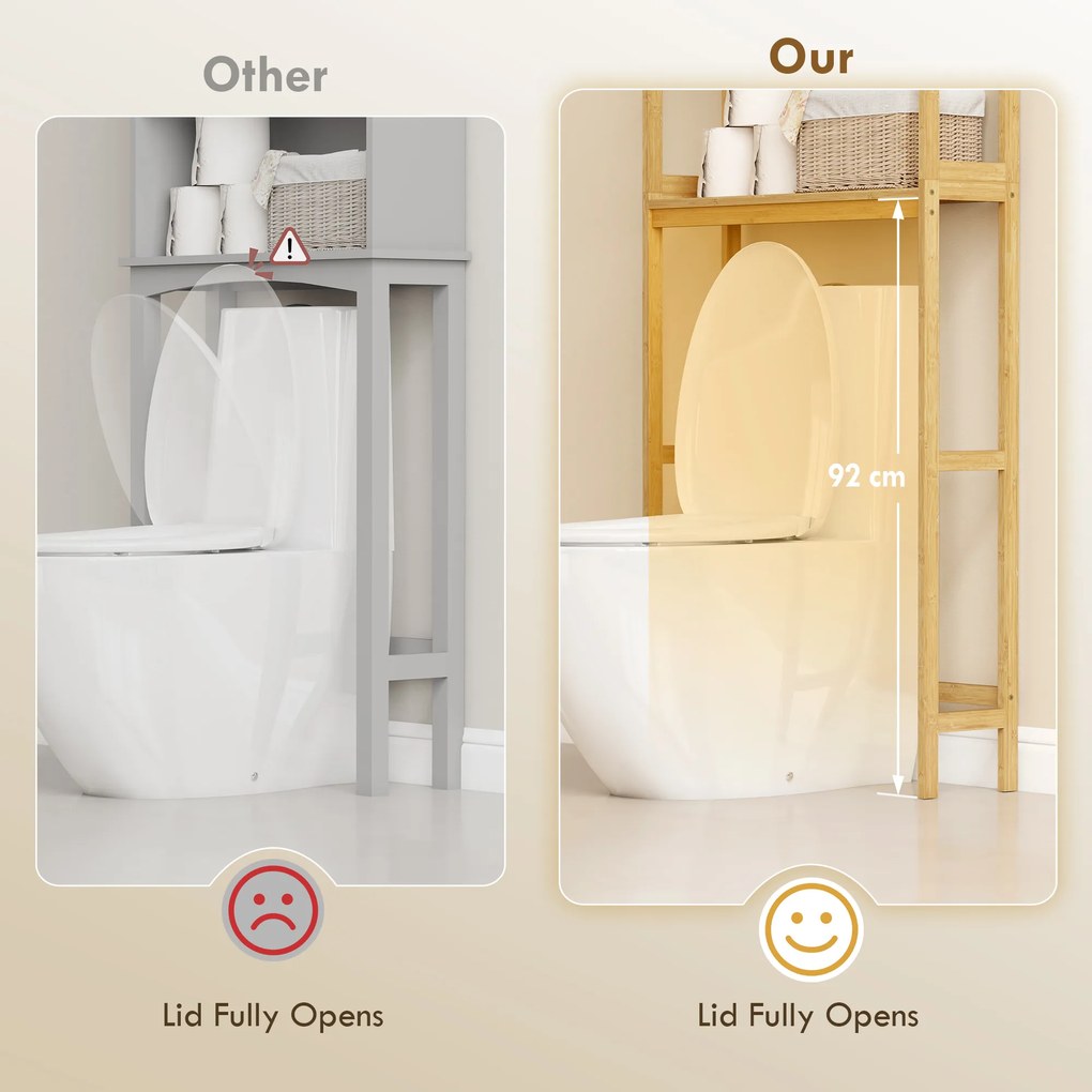kleankin Raft din bambus pentru depozitare deasupra toaletei, Org | Aosom Romania