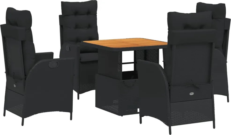 vidaXL Set mobilier de grădină cu perne, 5 piese, negru, poliratan