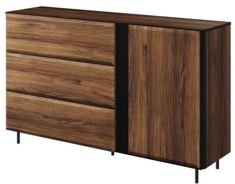 Comoda Boris Cu 1 Usa Si 3 Sertare, Stejar Catania Si Negru, 150 Cm