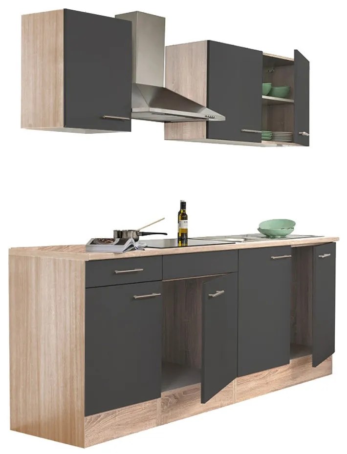 Mobilă de bucătărie Yorki 210, corp din stejar sonoma, cu față antracit satinat